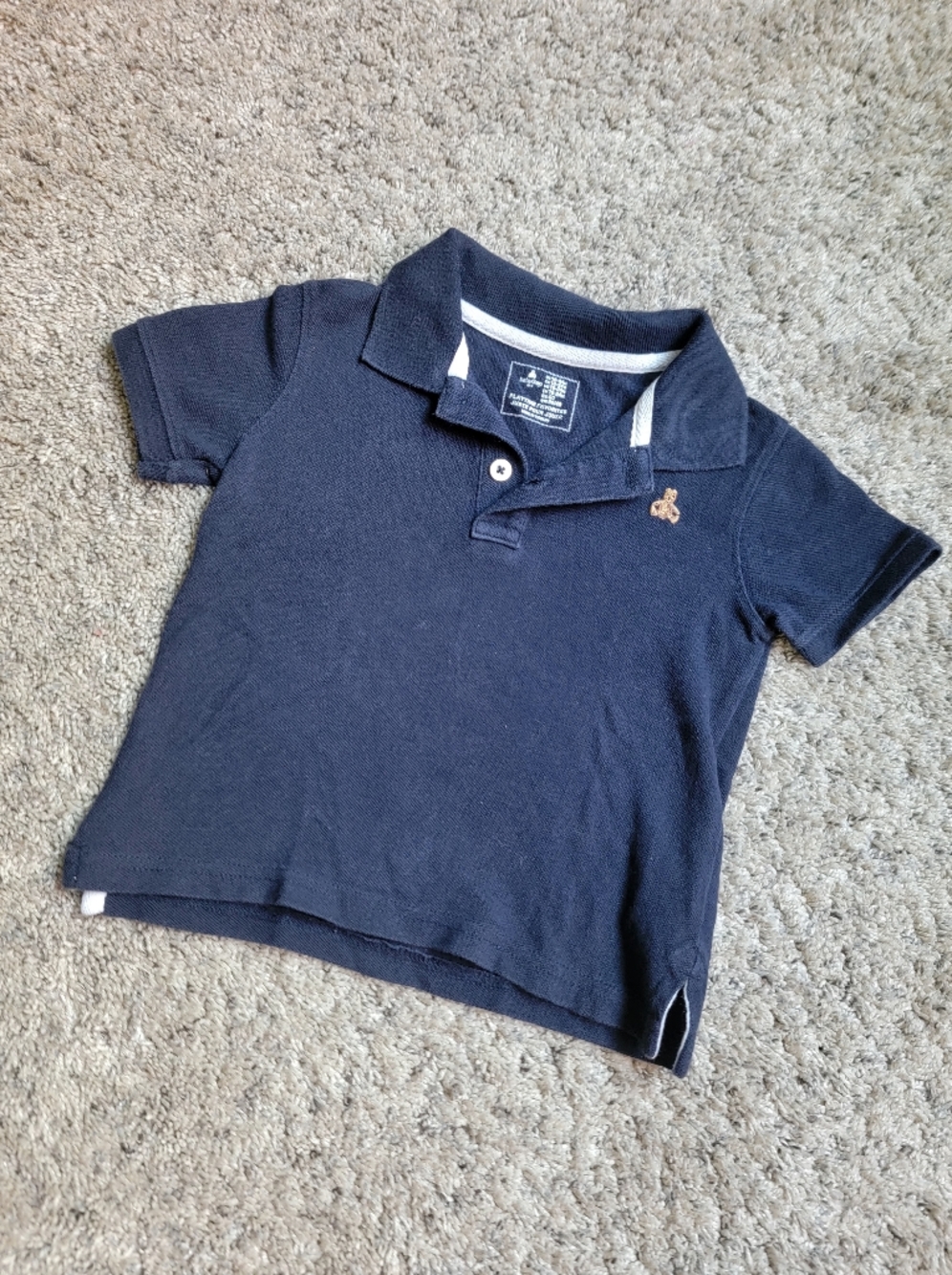 GAP Navy Polo Shirt with Small Tan Bear Embroidery 18-24M